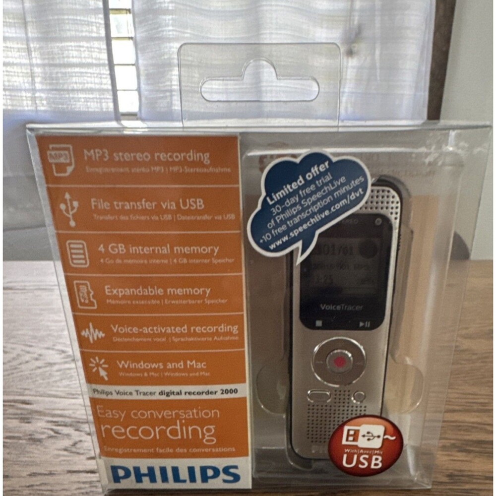 Philips Voice Tracer 2000 DVT2000 4GB USB MP3 Voice Activated Headphones